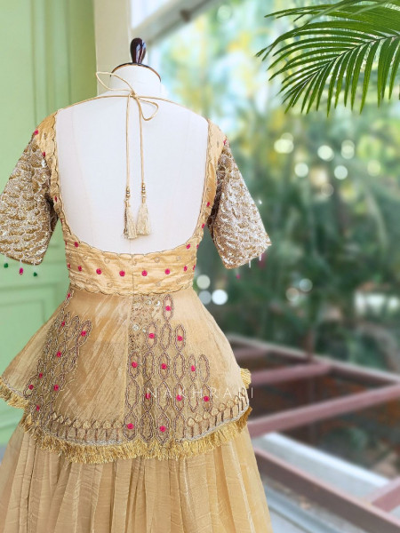 Kanisha Golden Indo-Western Lehenga Set with Embroidered Peplum