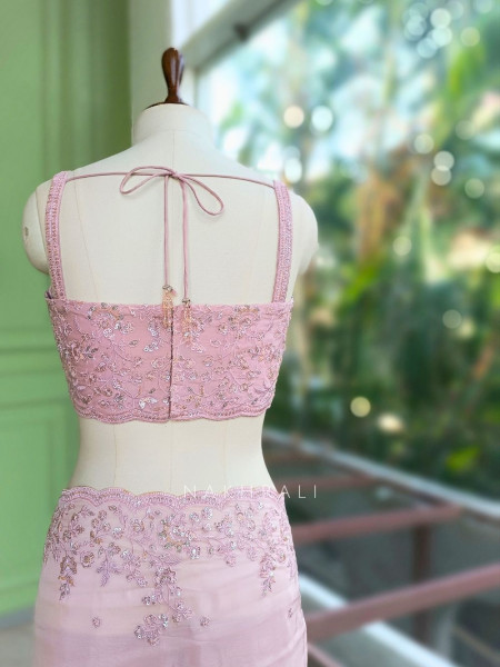 Mira Blossom Pink Saree With Sequin Embroidery