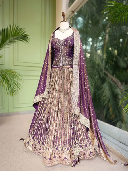 Lyra Purple Lehenga with Gold Zari and Sequin Work