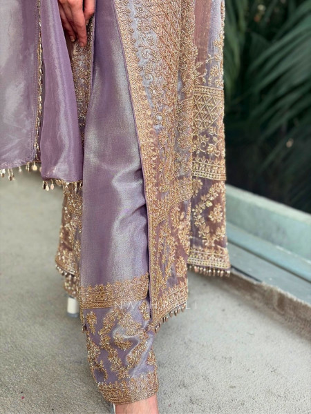 Zariya Lavender Suit Set with Cut Dana and Zari Work