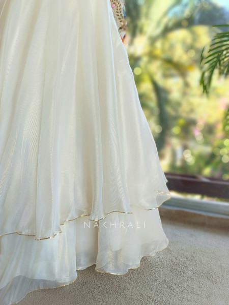 Aveline Ivory Indo Western Lehenga with Multicolor Thread, Sequin and Bead Embroidery