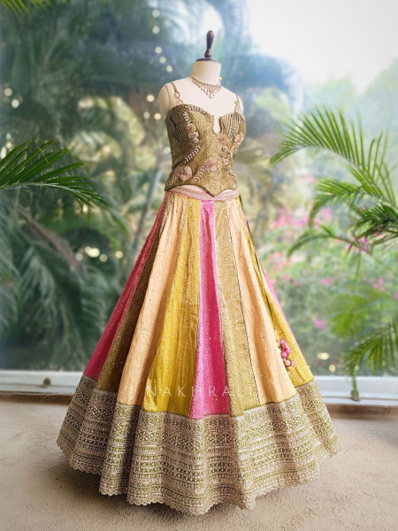 Solara Green Multicolor Lehenga with Zari Stone Work