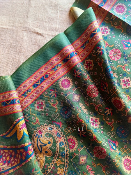 Heritage Green Woolen Printed Dress Material