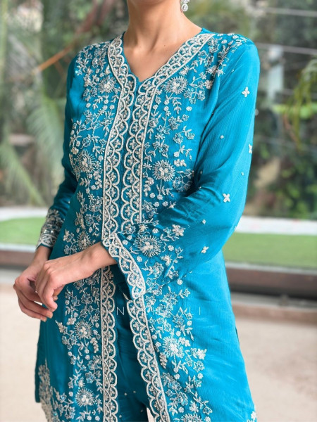 Glacier Bloom Rama Plazzo Suit Set
