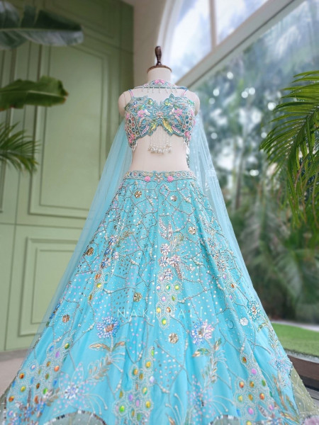 Ishvika Sky Blue Slub Silk & Tulle Carnival Lehenga Set
