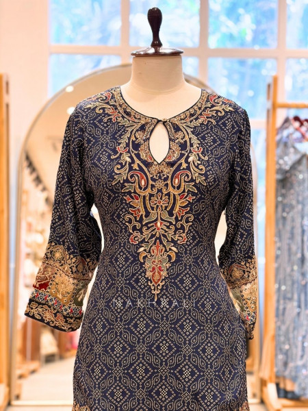 Noor-e-Falak Blue Gharara Set with Embroidery