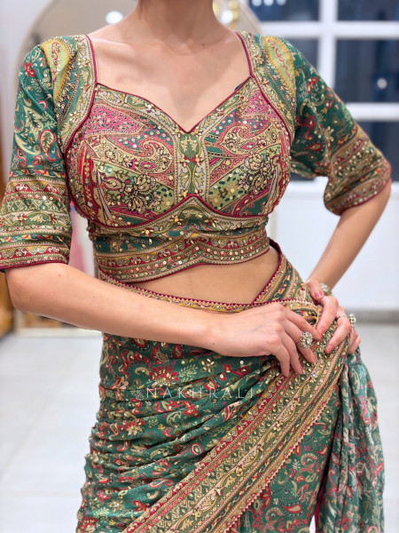 Talia Teal Green Chinon Crepe Silk Blend Saree