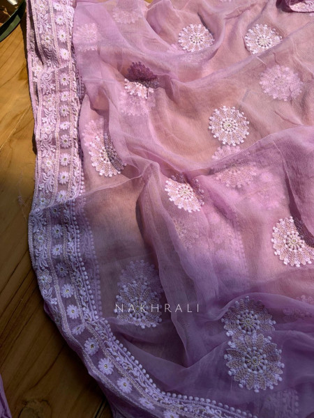 Avarna Lavender Pearl Beads Embroidered Dress Material