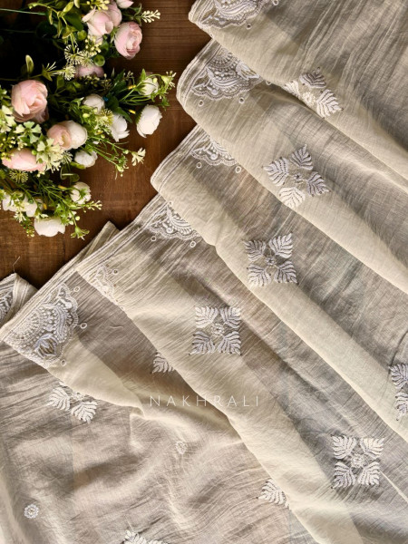 Mridula Brown Dress Material with Hand Cut Dana Detailing