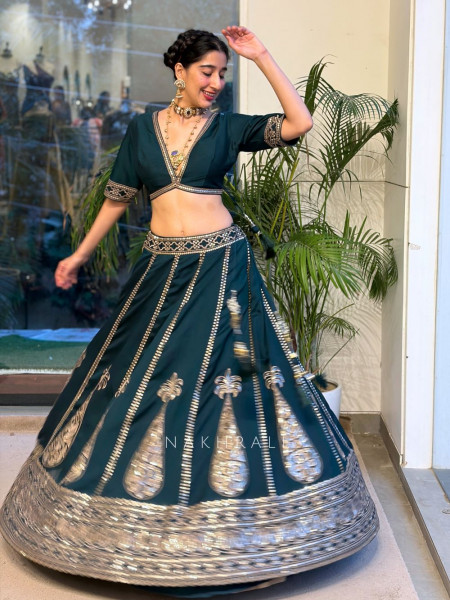 Medallion Green Art Silk Lehenga Set