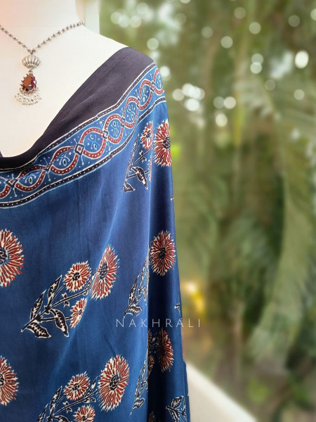 Aurelia Blue Modal Silk Dupatta with Ajrakh Print