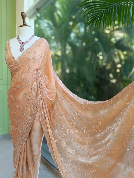 Rimsun Peach Sequin & Bead Embellished