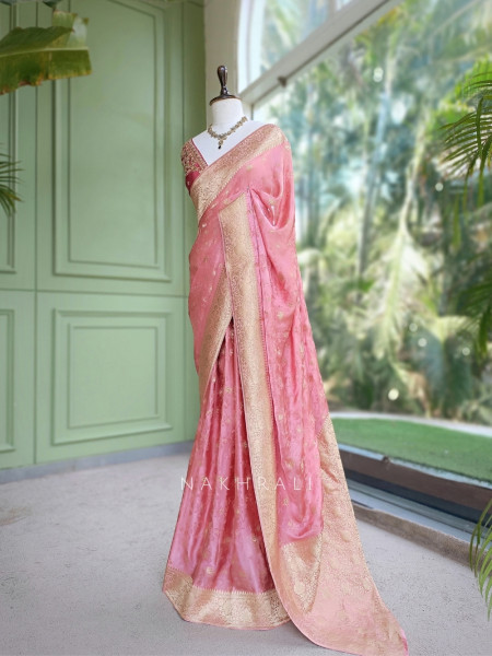 Solmira Pink Tissue Silk Saree with Running Blouse Piece