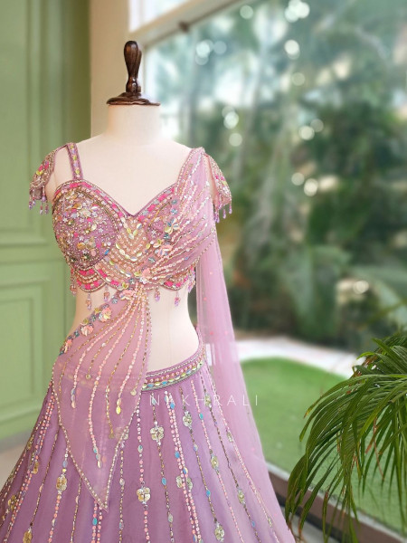 Solaris Petal Purple Satin Silk & Soft Net Lehenga