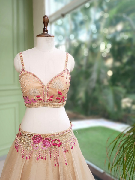 lily Golden Tissue Organza Lehenga Set With Jacket