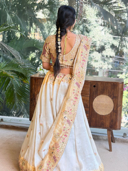 Aarini Golden Silk Saree with Embroidered Readymade Blouse