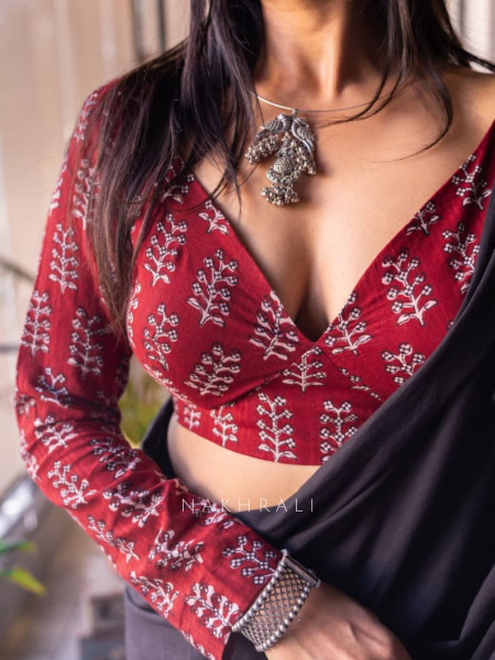 Gajgamini Red Cotton Printed Blouse Collection