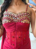 Elektra Maroon Draped Illusion Crop Top skirt