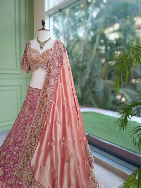 Mist Wine Gajji Silk Lehenga Set