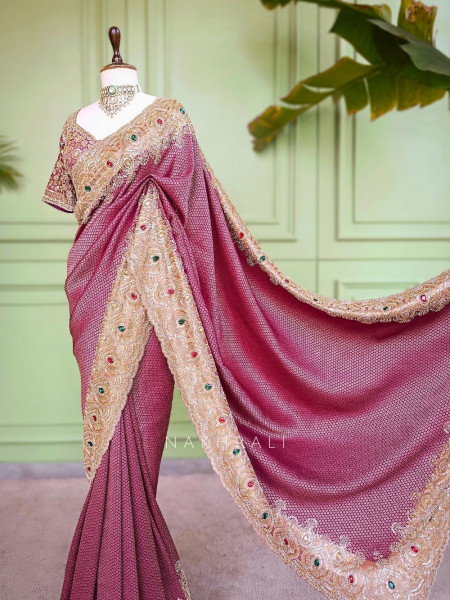 Sameera  Wine Saree Zardozi Border Work