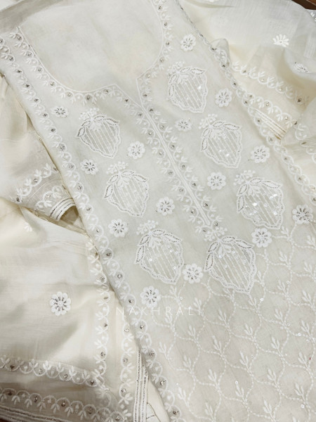 Alabaster Aura Off White Organza Suit Set