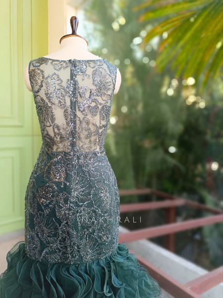 Serenad Teal Green Mermaid Gown with Sequin Embroidery