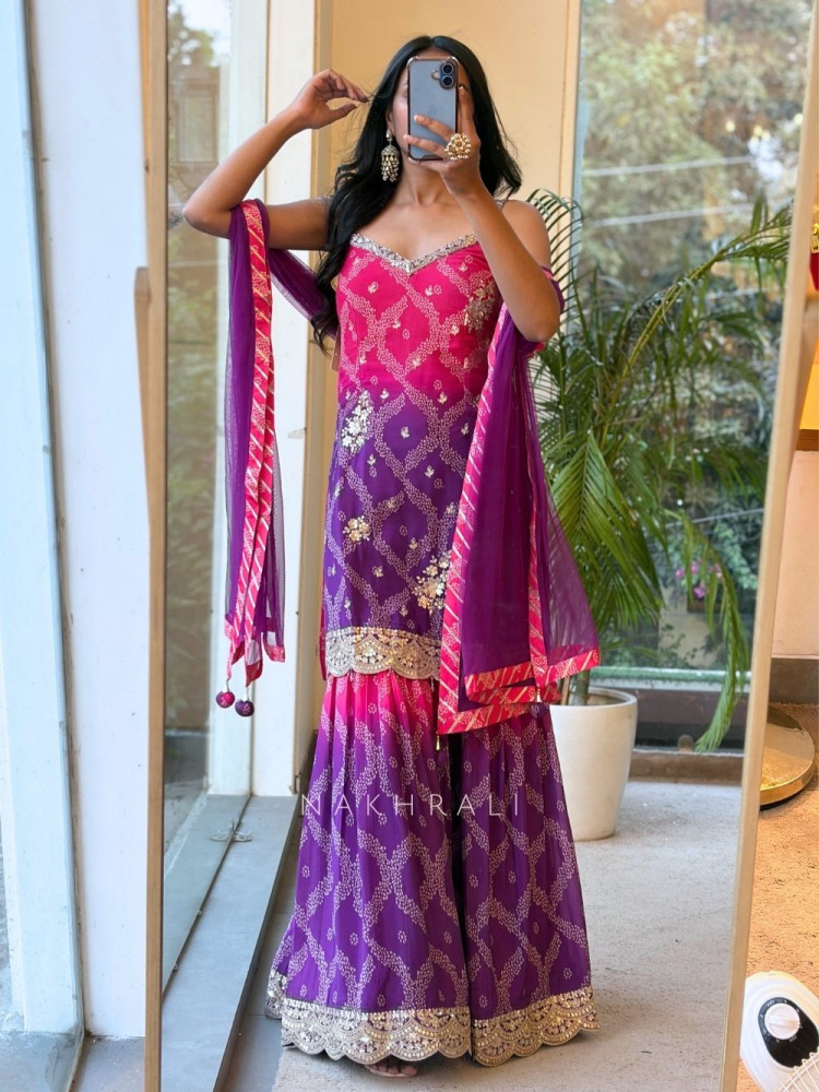 Image of Plum Blossom Ombre Tiered Ensemble Purple Suit Set