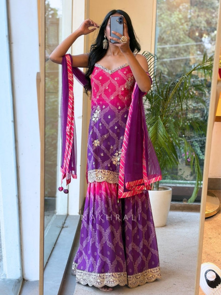 Plum Blossom Ombre Tiered Ensemble Purple Suit Set
