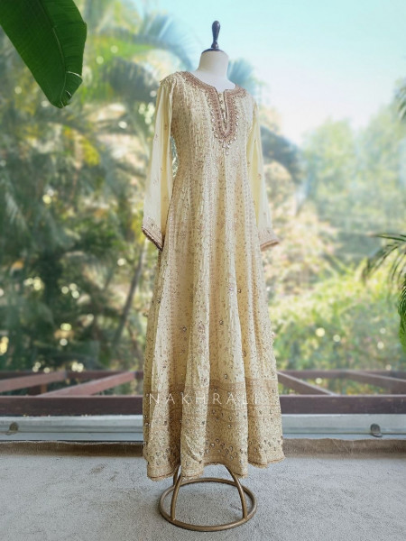 Noorin Cream Anarkali Set with Sequin & Thread Embroidery