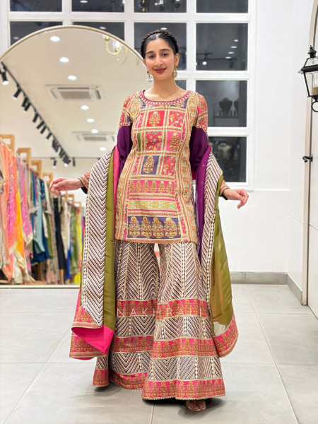 Purple Plumage Silk Sharara Suit Set