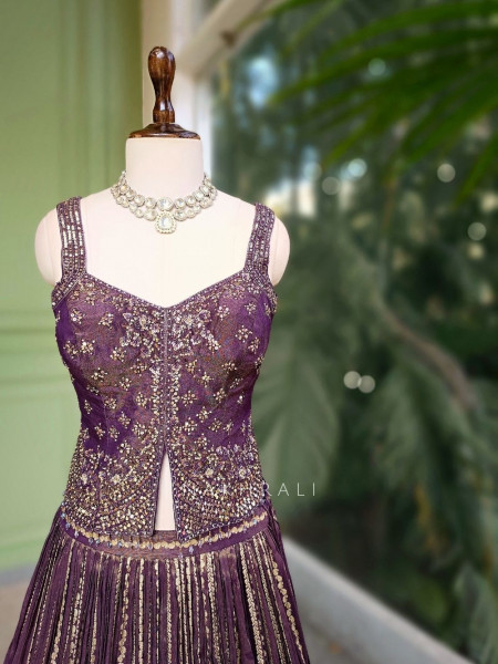 Lyra Purple Lehenga with Gold Zari and Sequin Work