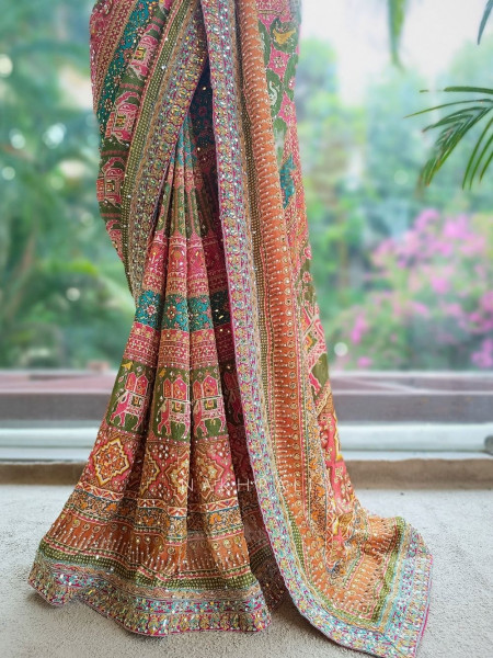 Noor-e-Aftab Multicolor Printed Saree with Sequin Embroidery