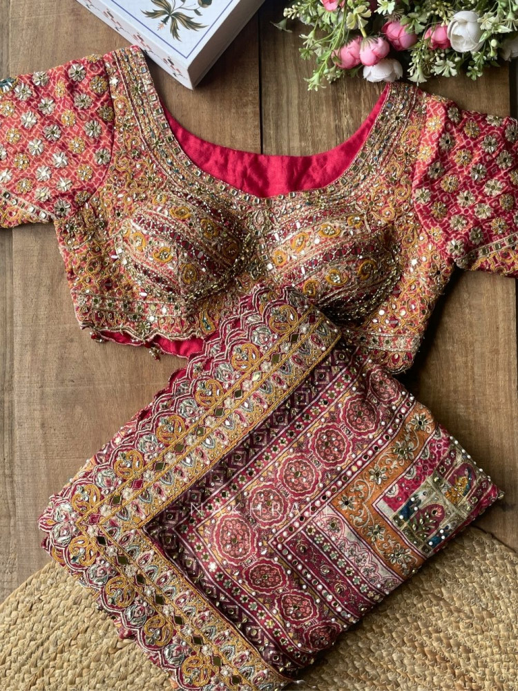 Image of Khwaab Magenta Printed Saree with Sequin Work