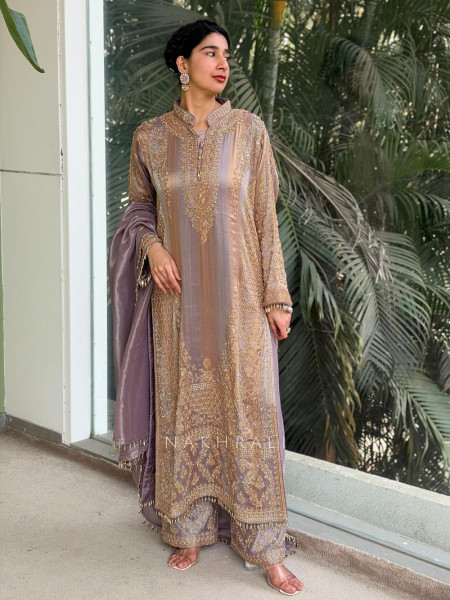 Zariya Lavender Suit Set with Cut Dana and Zari Work