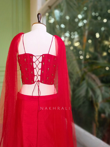Solace Red Indo-Western Lehenga Set