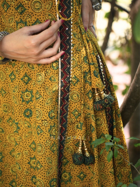 Umrao Mustard Angrakha Cotton Kurta Pant Set