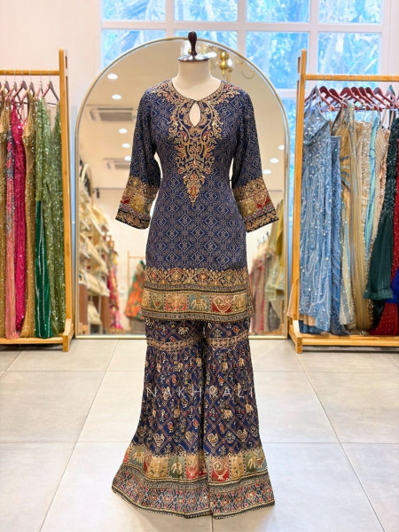 Noor-e-Falak Blue Gharara Set with Embroidery