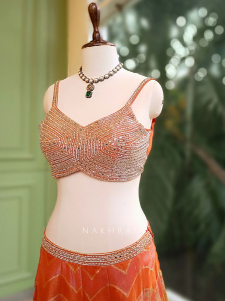 Anaya Orange Palazzo Set with Mirror & Cut Dana Work
