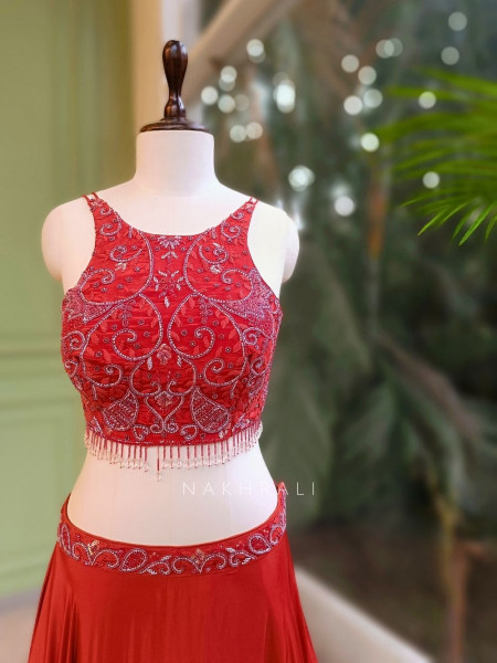 Tivara Orange Thread and Cut Dana Embroidered Lehenga Set