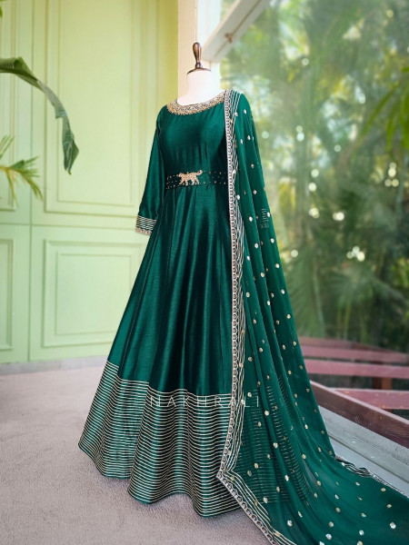 Zivara Emerald Green Zari & Gota Anarkali Set