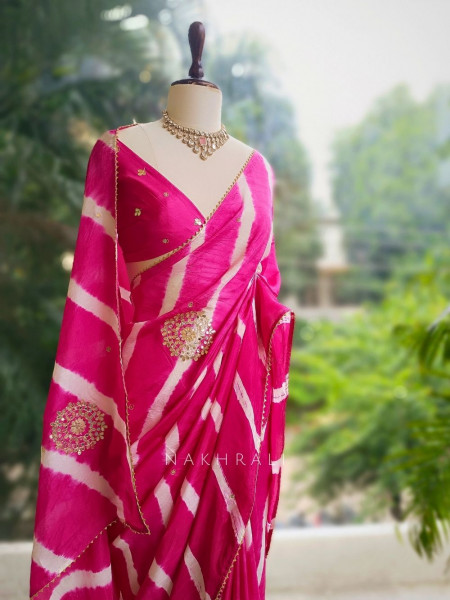Aurelia Pink Leheriya Saree with Gota Patti and Sequin Work