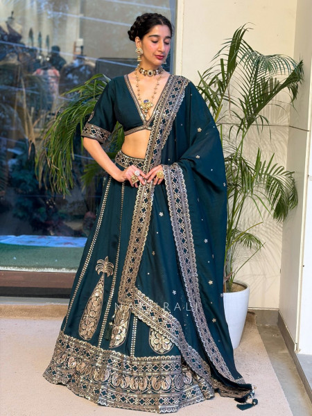Medallion Green Art Silk Lehenga Set