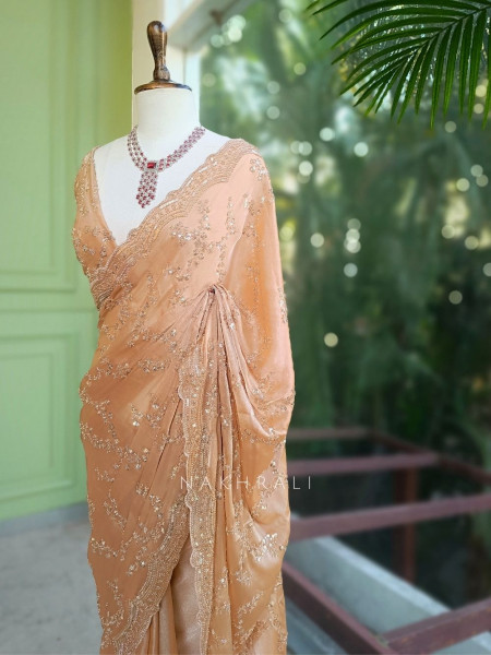 Rimsun Peach Sequin & Bead Embellished