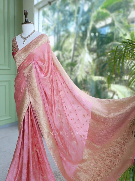Solmira Pink Tissue Silk Saree with Running Blouse Piece