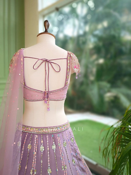 Solaris Petal Purple Satin Silk & Soft Net Lehenga