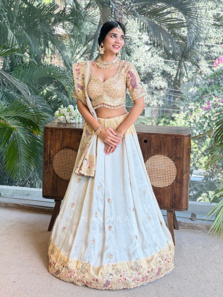 Aarini Golden Silk Saree with Embroidered Readymade Blouse