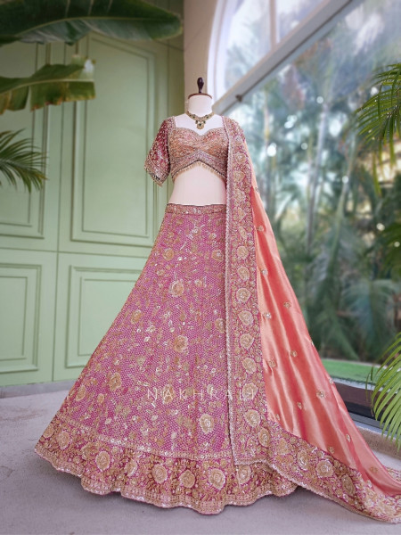 Mist Wine Gajji Silk Lehenga Set