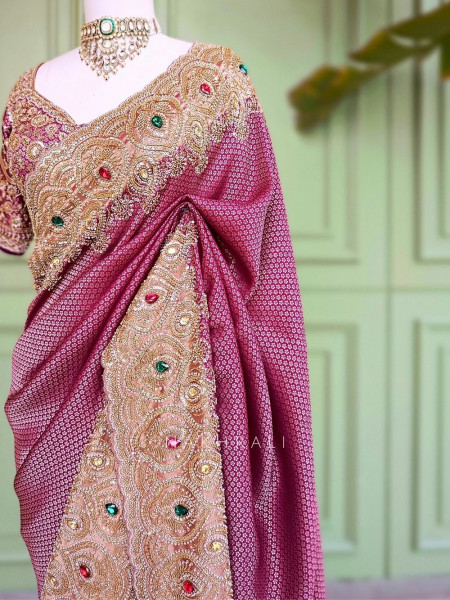 Sameera  Wine Saree Zardozi Border Work