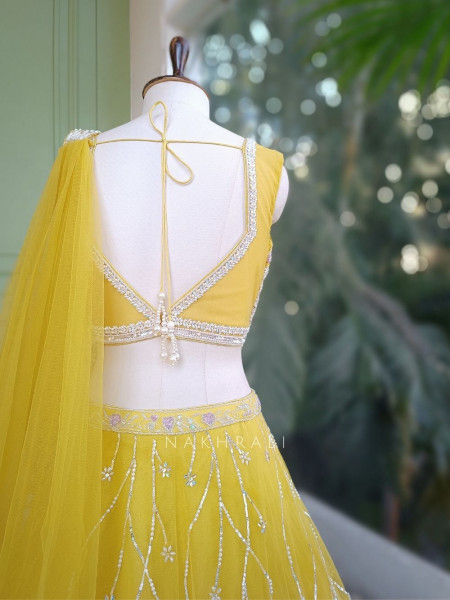 Floral Symphony Yellow Indo-Western Lehenga Set