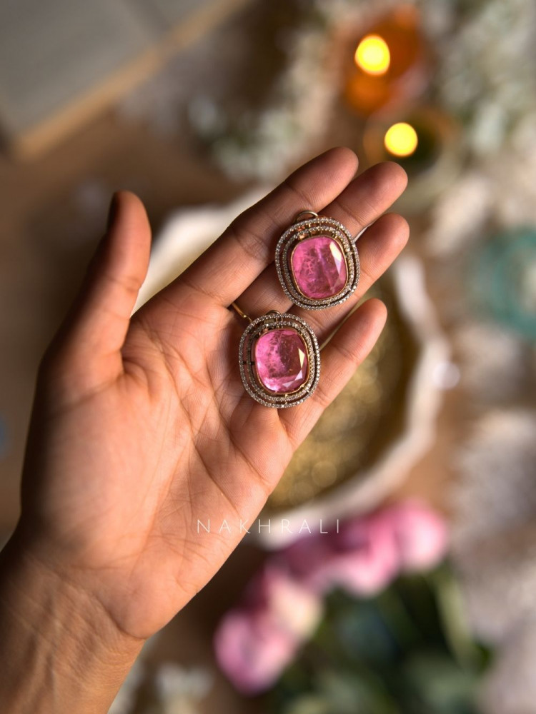 Image of Lustre Pink Stone Statement Earrings